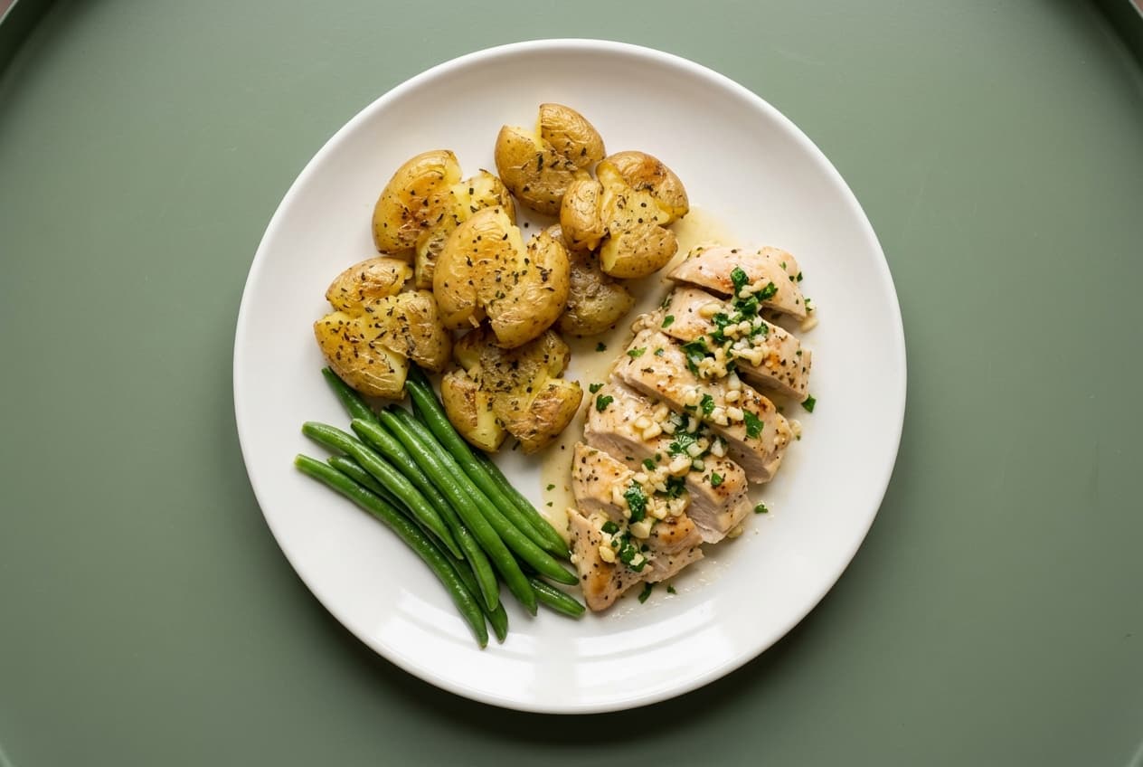 Garlic Butter Chicken & Smashed Potatoes
