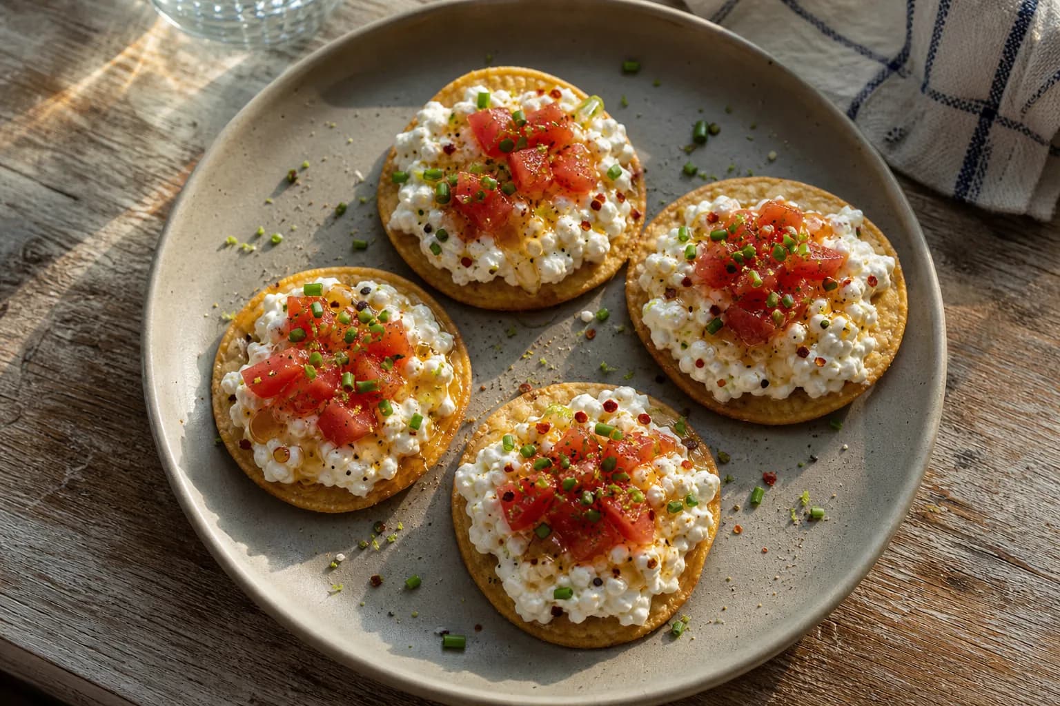 American Hot Honey Cottage Cheese Tostada Bites