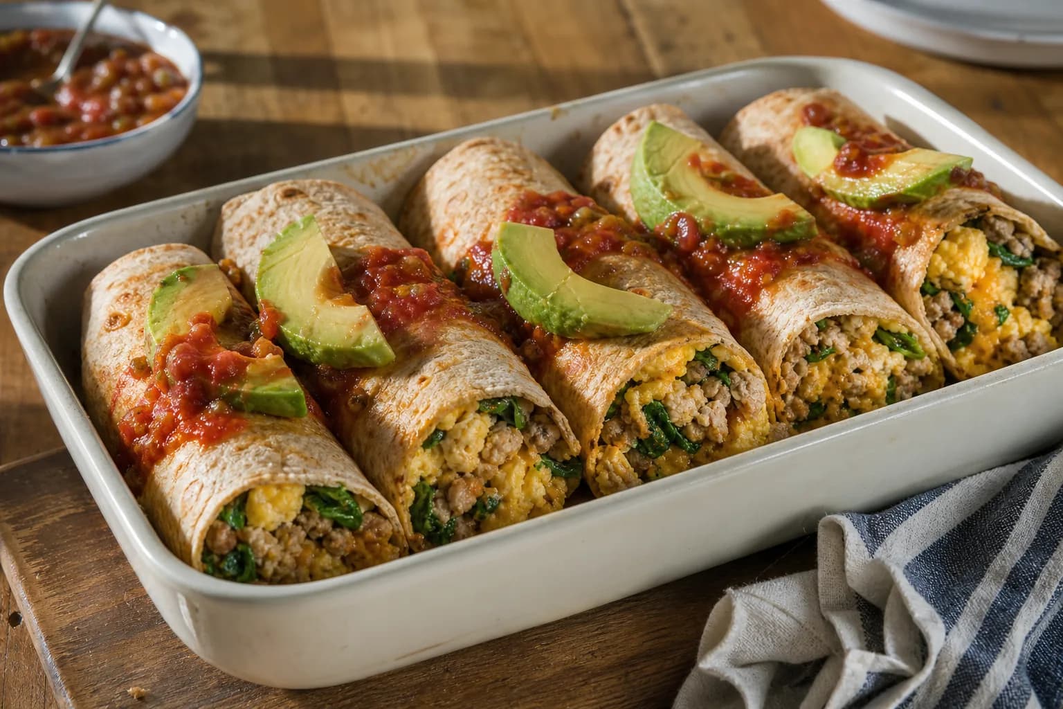 Baked Turkey Egg Spinach Breakfast Burrito Tray