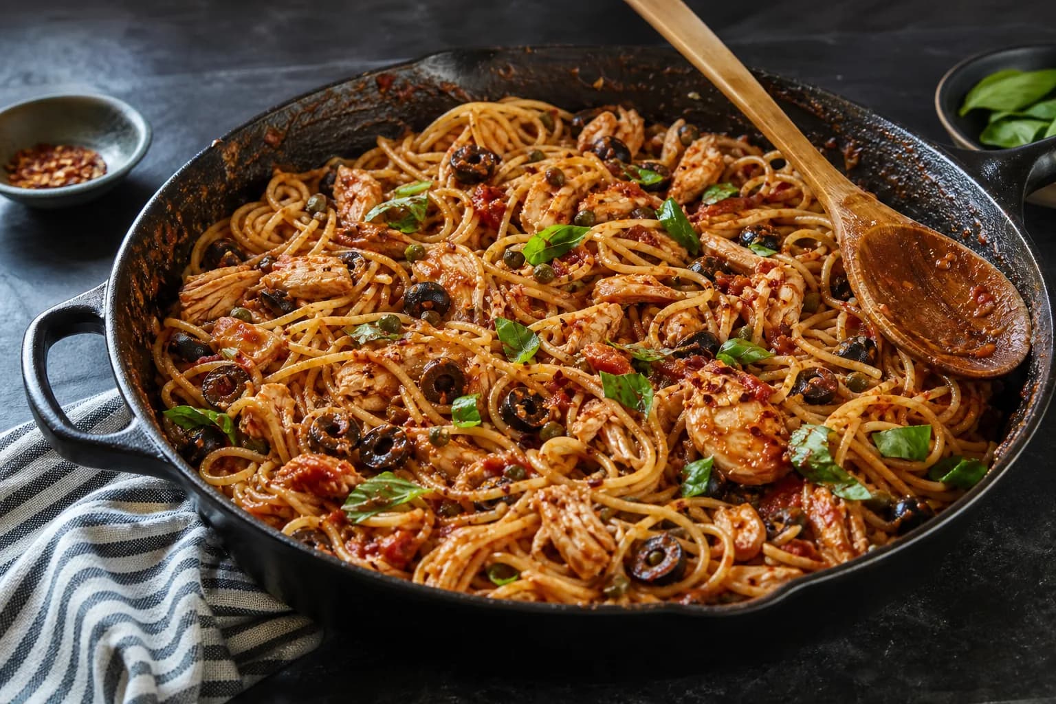 Chicken Puttanesca Protein Pasta