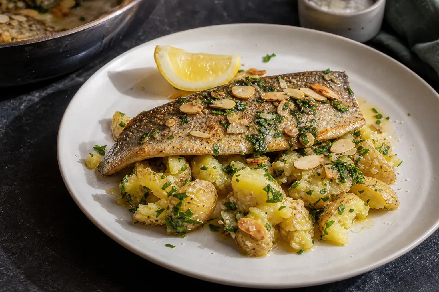 Trout Amandine with Crushed Potatoes