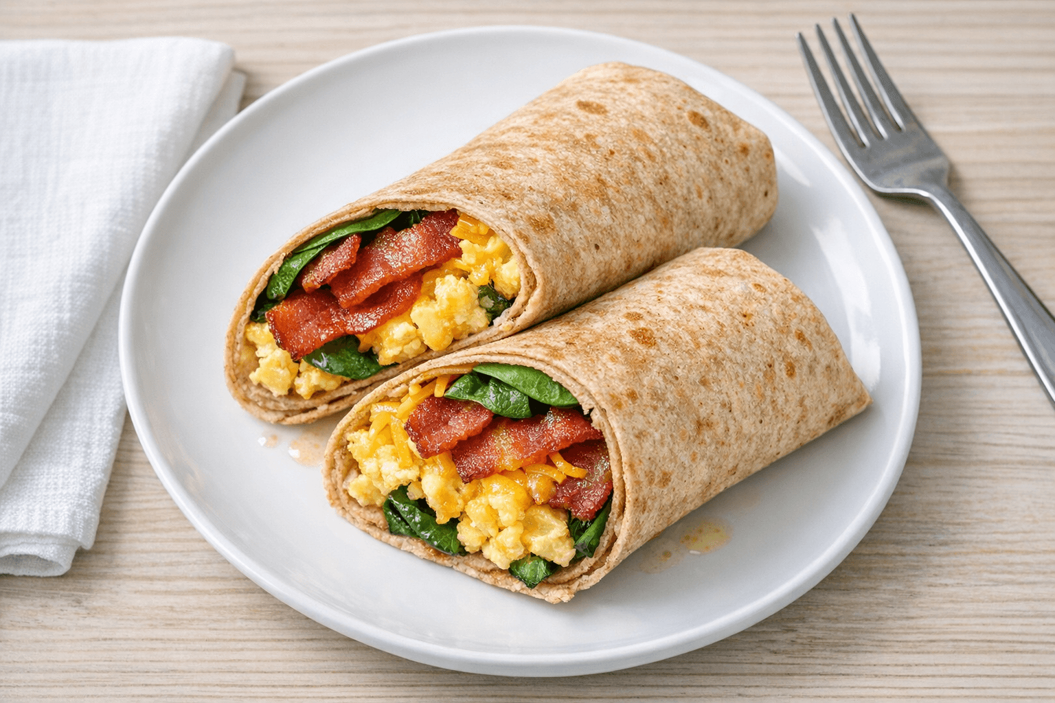Turkey Bacon & Egg Breakfast Burrito - breakfast recipe, 410 calories per serving